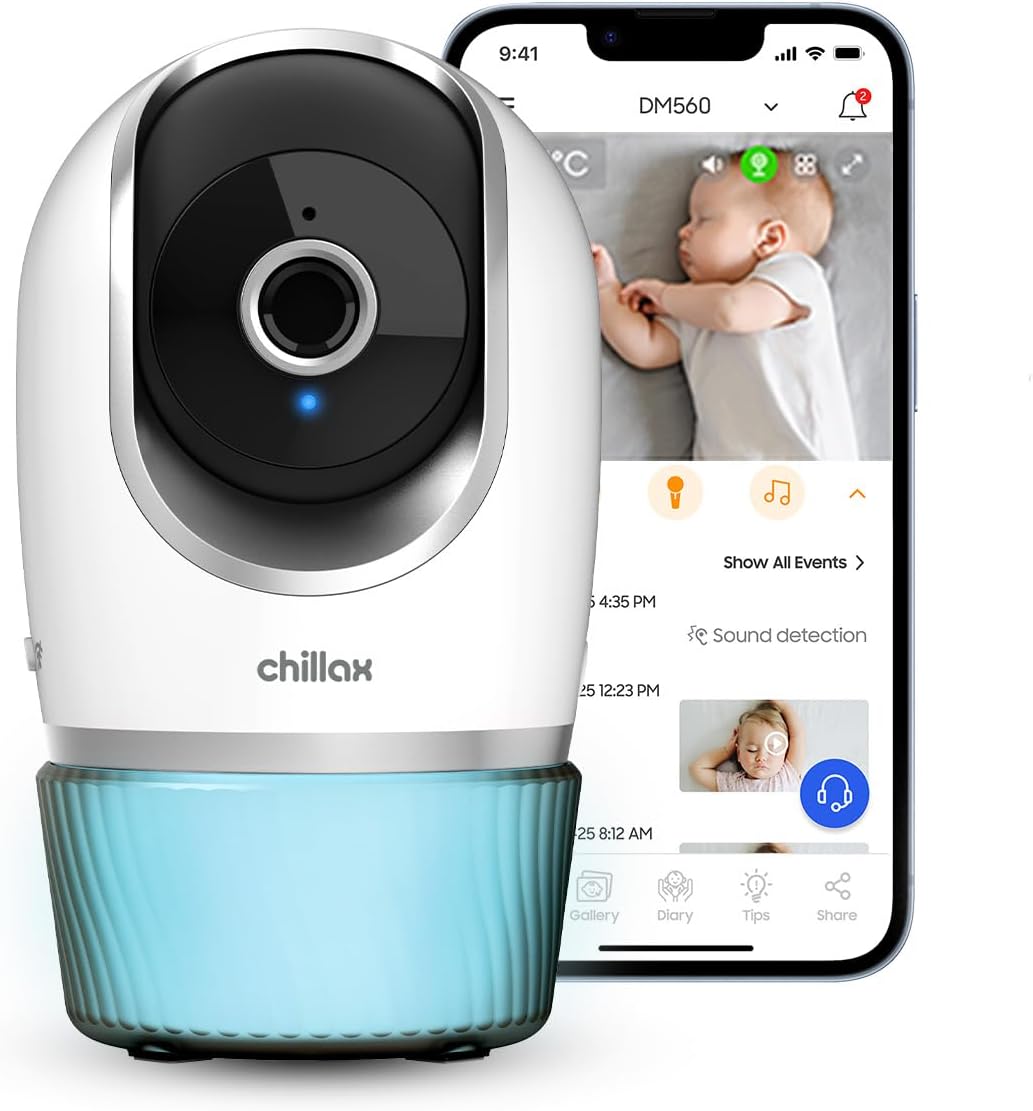 CHILLAX - Baby Camera Candle - 2K QHD 360° Panoramic Remote Control - Compact Size - Night Vision - Temperature Sensor with Alert - Walkie Talkies - Night Lights & Lullabies - with App - Image 2