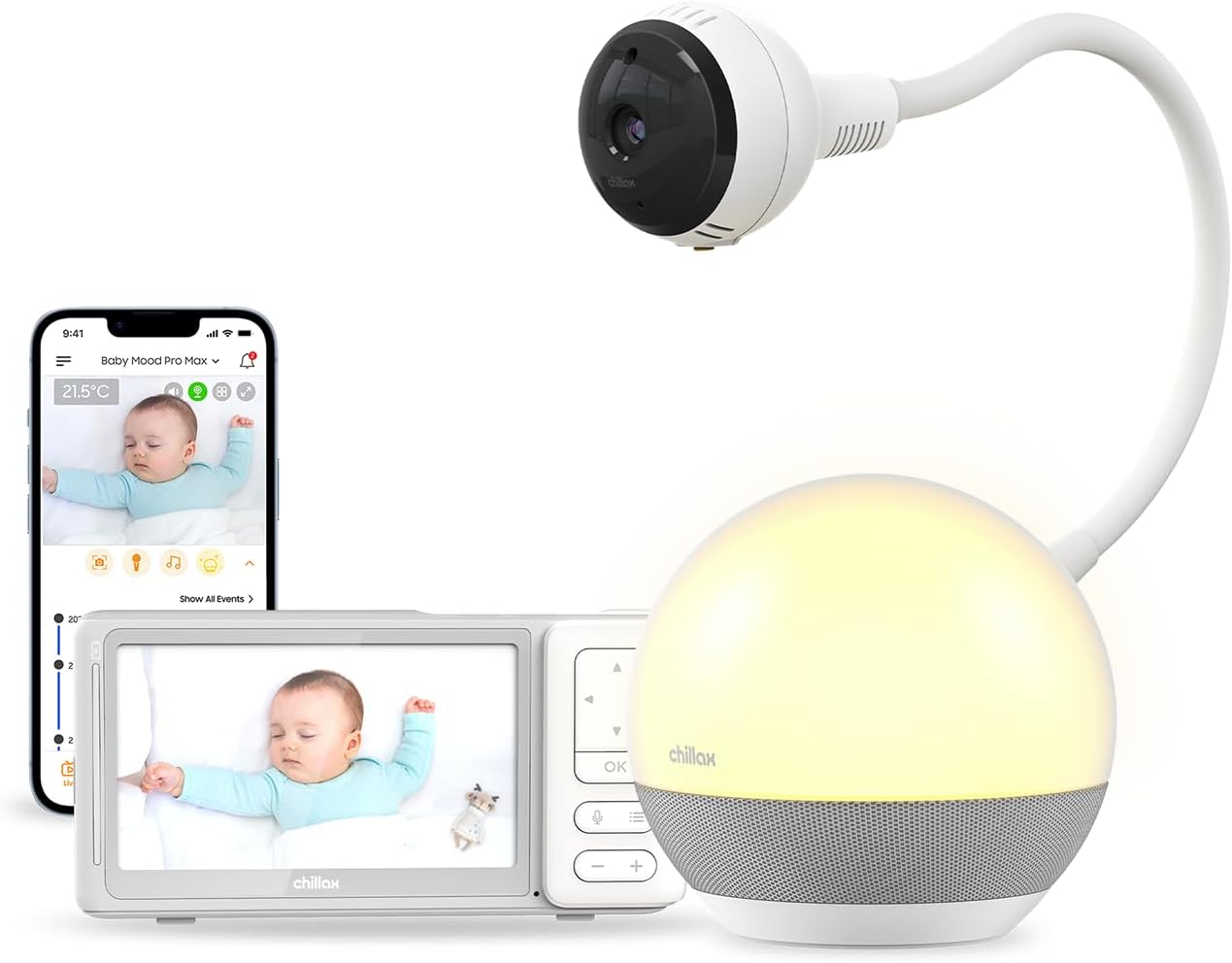 CHILLAX - Giraffe Mood Sleep Trainer Baby Monitor - 5'' HD LCD Screen - 360° 1080p Camera - Flexible Stem - Sleep Learning & Night Light Multicolor - Walkie Talkie - WiFi on/Off - App - Image 2