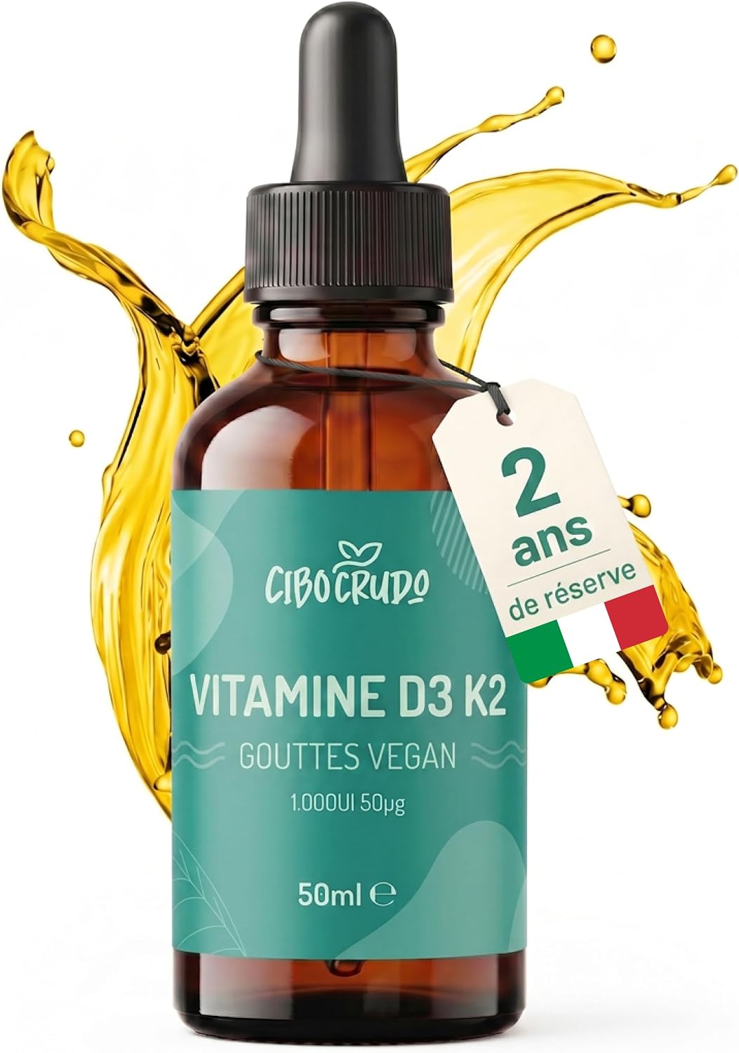 CiboCrudo Vitamin D3 K2 Drops 1000 IU - 50 ml, Adults - Image 2