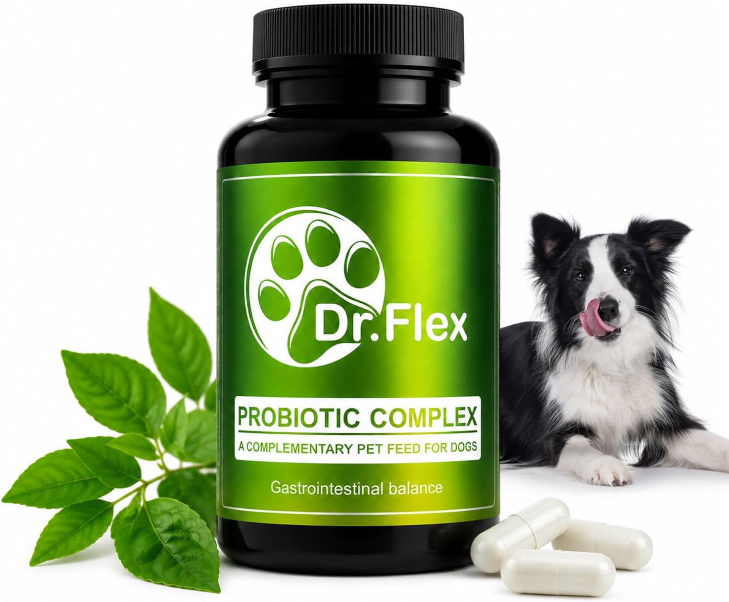 Dr. Flex Probiotic Complex for Dogs – 110 High Dose Capsules with Lactobacillus Acidophilus, Lipase, Cellulase and Protease for Digestion, Intestinal Flora, Gut Health and Vitality - Image 2