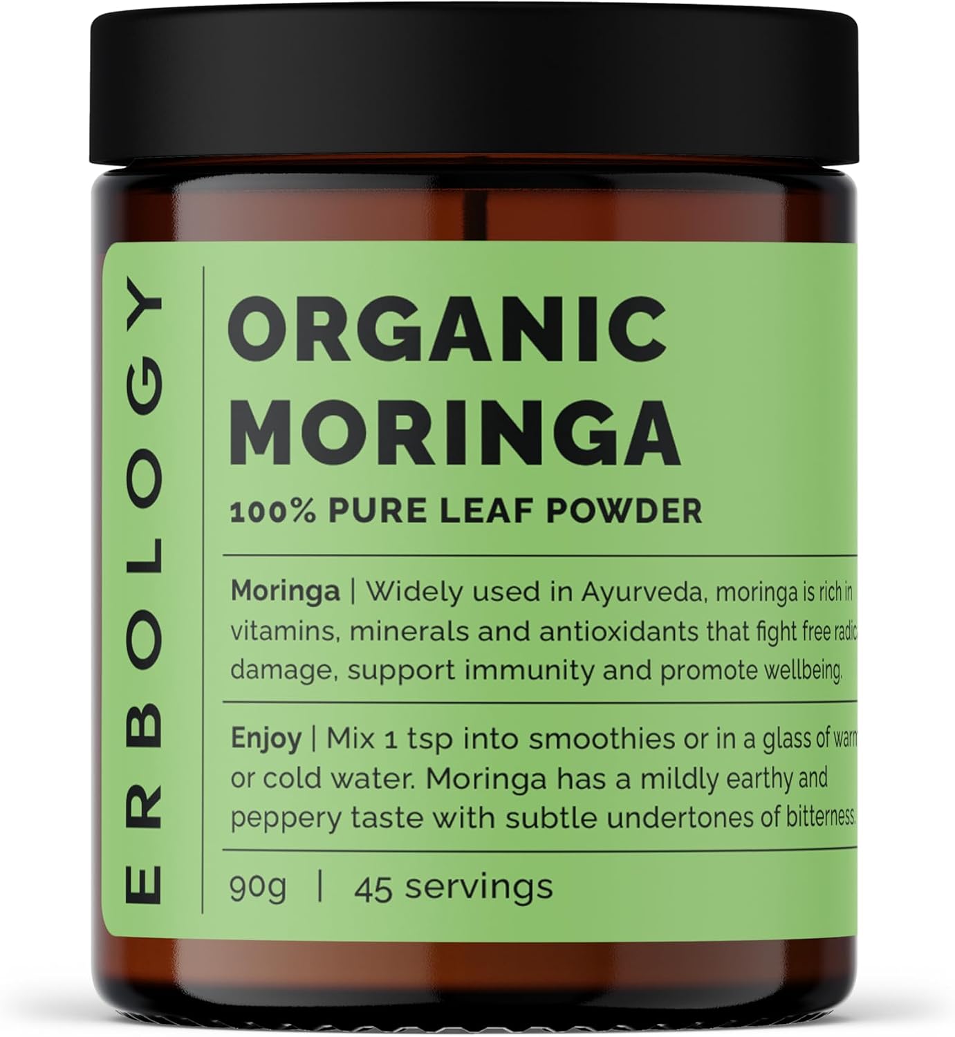 Erbology Organic Moringa Leaf Powder 90g - 45 Servings - Body Cleansing - Immunity Support - Rich in Calcium & Iron - Direct From a Farm in India - Small Batch - Image 2