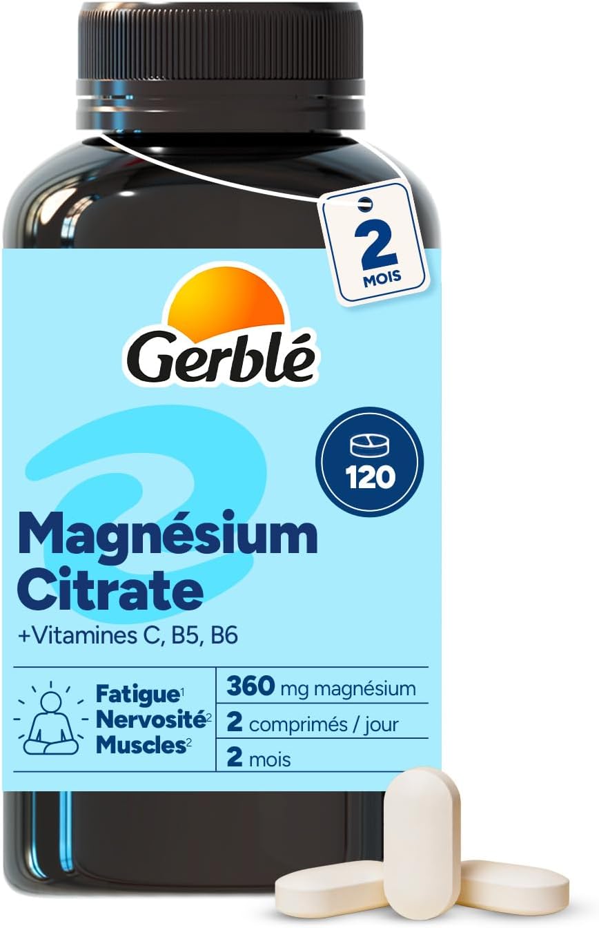 Gerble Magnesium Citrate 360 mg with Vitamin C, B5 & B6 - Energy & Muscle Health Dietary Supplement - Helps Reduce Fatigue - Vegan - No Dyes - 2 Month Program (120 Tablets) - Image 2