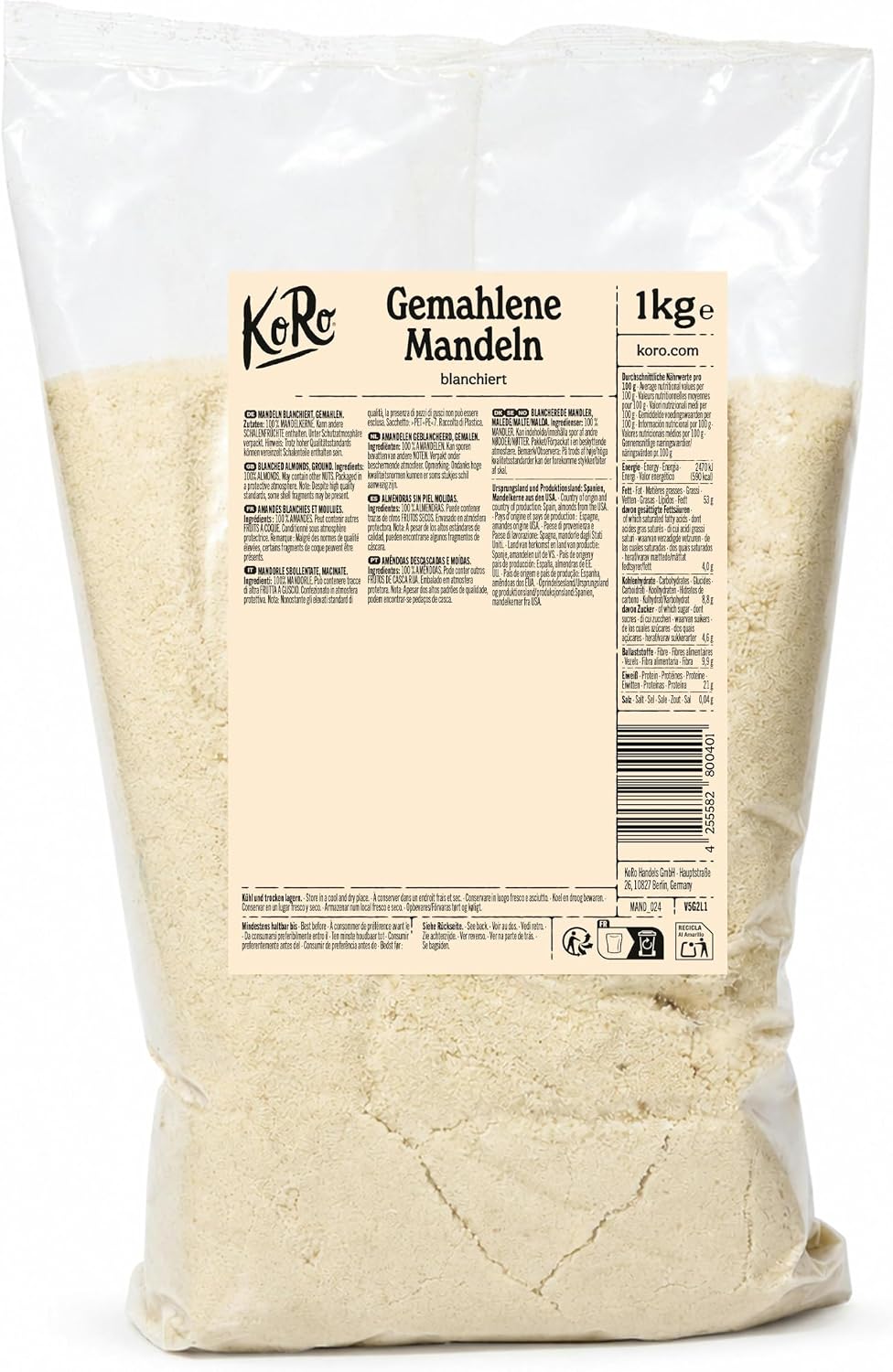 KoRo – Gemahlene Whitening Mandeln 1 kg – 100% Mandeln – Hoher Ballaststoffgehalt – Proteinquelle – Ideal zum Backen - Image 2