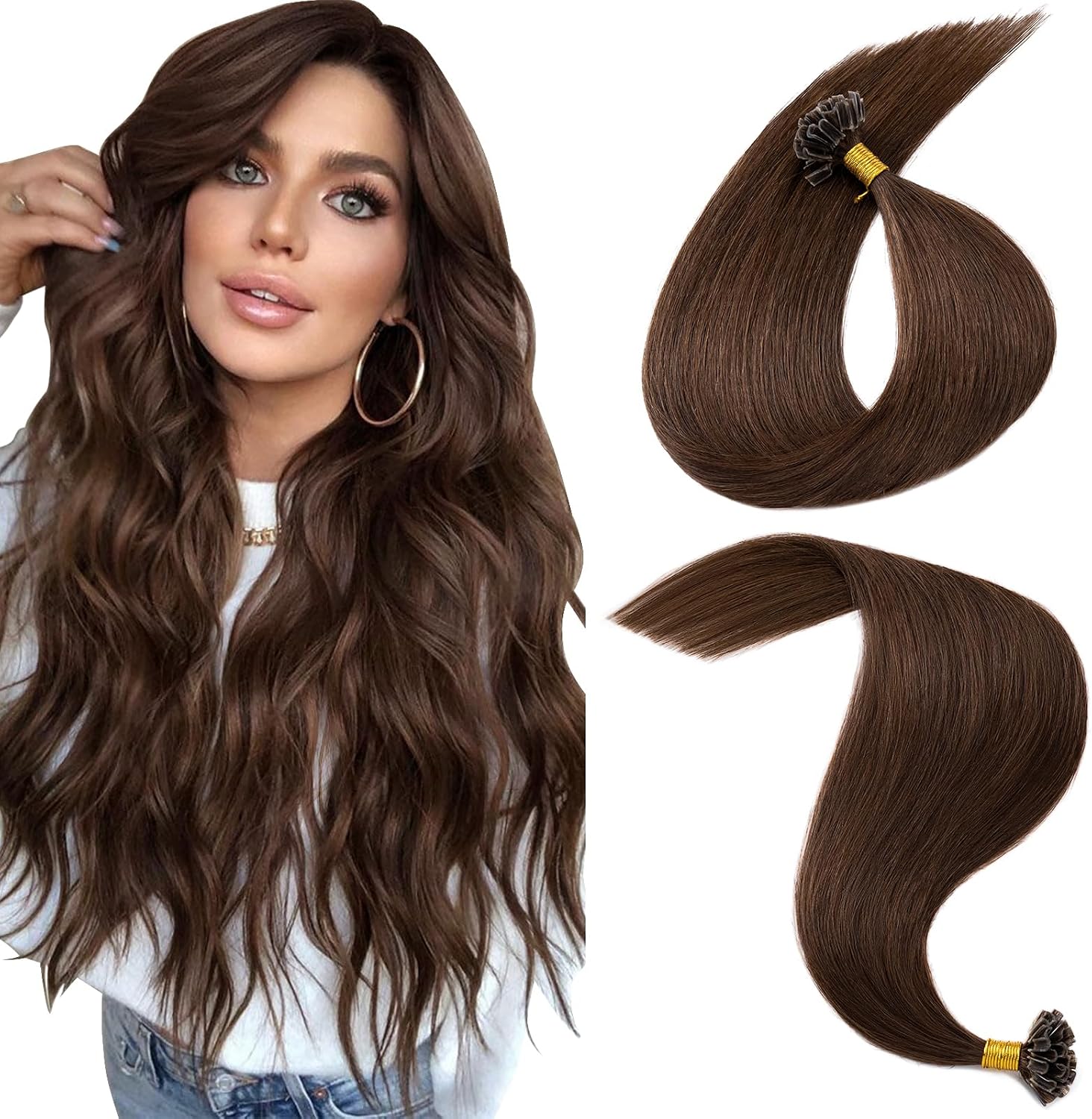 MY-LADY Natural Keratin Hair Extension 25 Pieces/25 Strands Chocolate Brown 35 cm 20 g Hot Remy Human Hair Extension Smooth 14 Inches #04 - Image 2