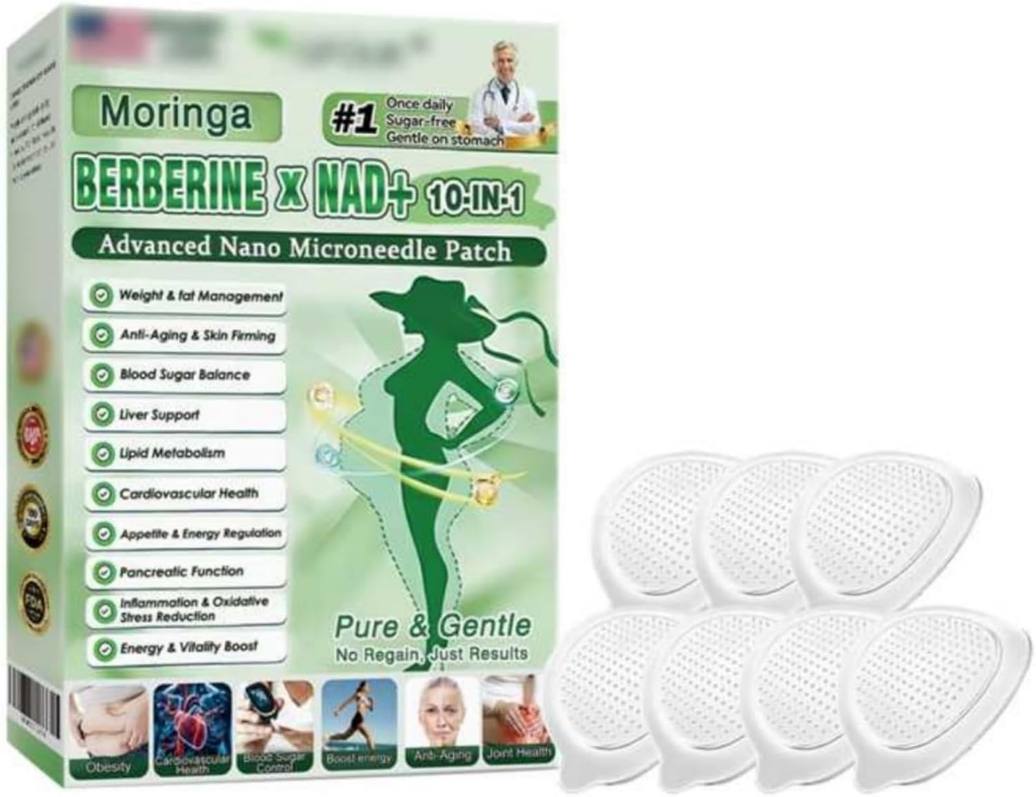 Moringa 10-IN-1 Patch, Moringa X Berberine Slimming, 10 in 1 Nano Microneedle, Natural Slimming for Weight Loss, Flat Stomach, Easy to Apply, for Men and Women, Natural Ingredients - Image 2