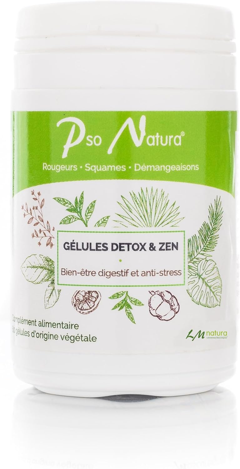 PSO NATURA Detox & Zen Capsules - Skin Supplement - Stress/Detox Liver and Digestive Comfort - Skin Prone to Redness, Dander, Psoriasis and Eczema - 60 Capsules - 100% Natural - Image 2