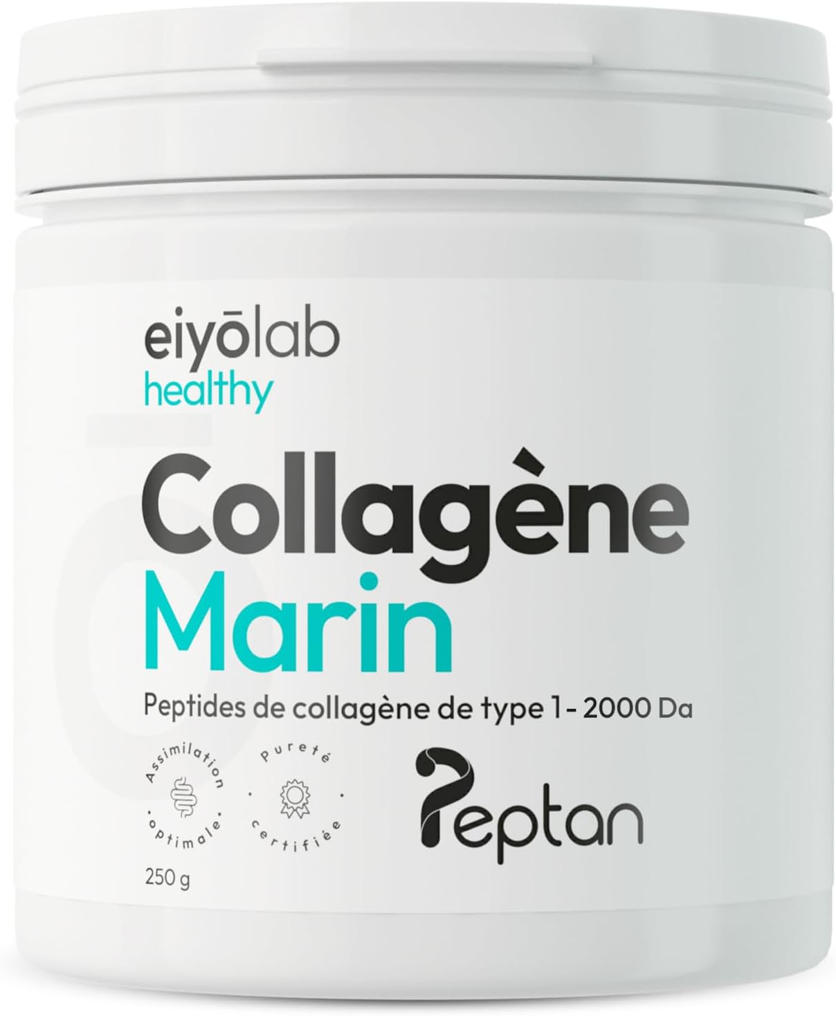 Patented Marine Collagen Powder | 250g Pure Collagen Peptides Type 1 | Peptan® | Soft Joints, Smooth and Hydrated Skin | Neutral Taste | 100% French Spine | Eiyolab - Image 2