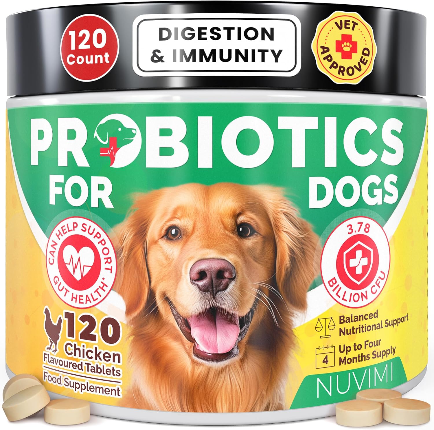 Probiotics for Dogs - Dog Probiotic & Prebiotic Tablets - Digestive Support Supplement for Gut Health, Tummy Relief, Itching, Diarrhoea, Allergies, Bad Breath - 120 Chicken Flavour - Image 2