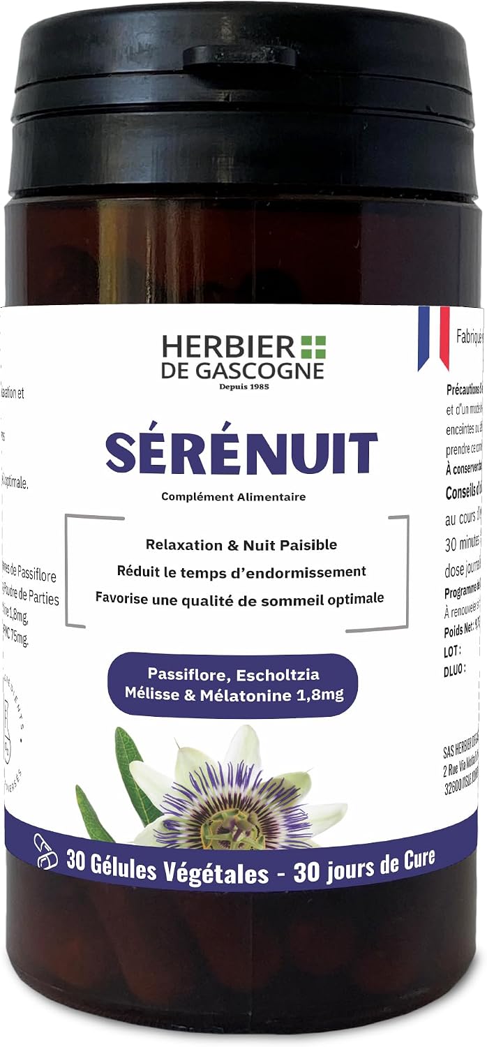 Serenuit | Melatonin Highly Dosed 1.8mg + 3 Organic Plants | Passionflower Lemon Balm Escholtzia | Sleep & Relaxation | 1 Month | 30 Capsules | 100% Natural | Herbarium of Gascony | Herbalist Since 1985 - Image 2