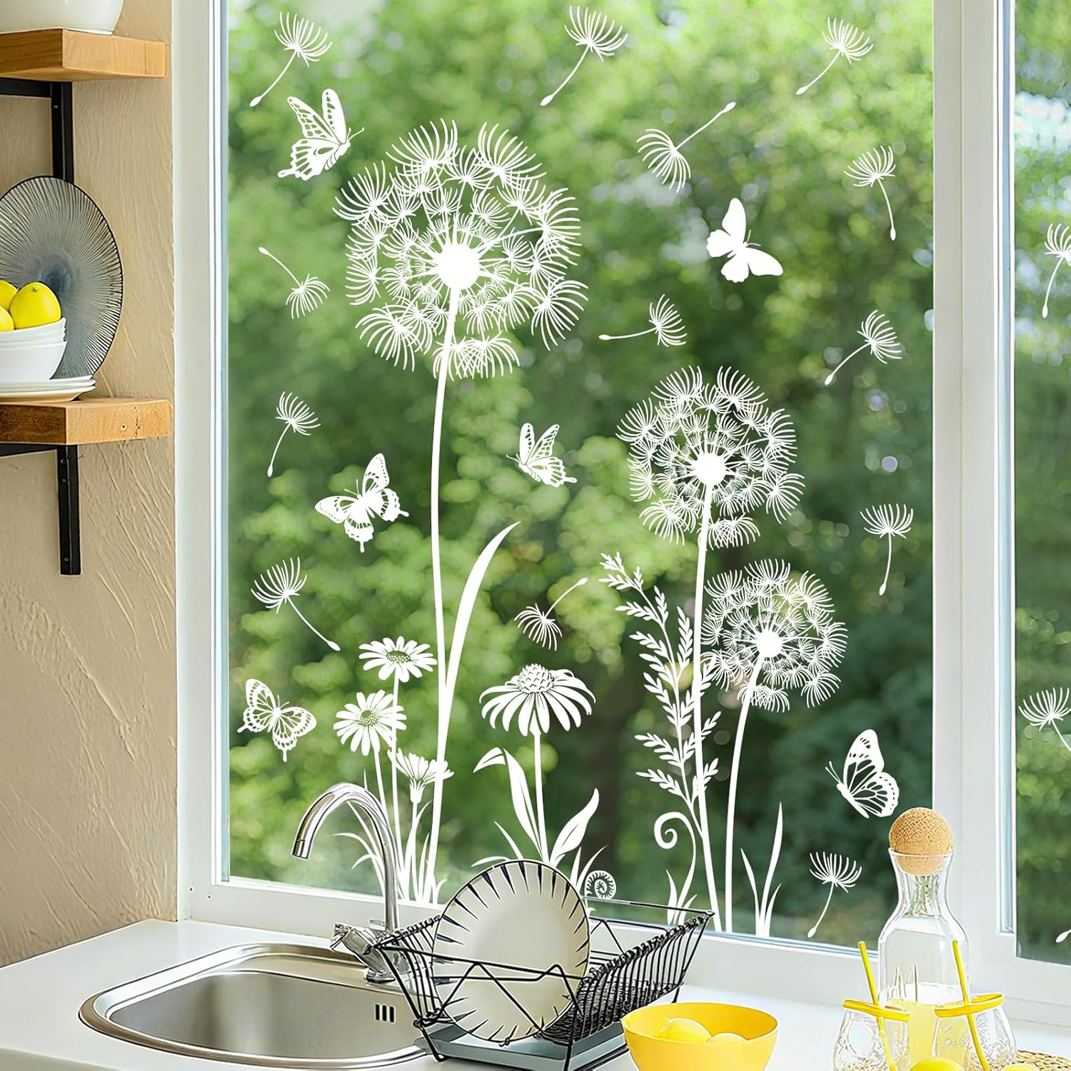 Tanlaby White Dandelion Window Sticker Flying Flowers Butterfly - Image 2