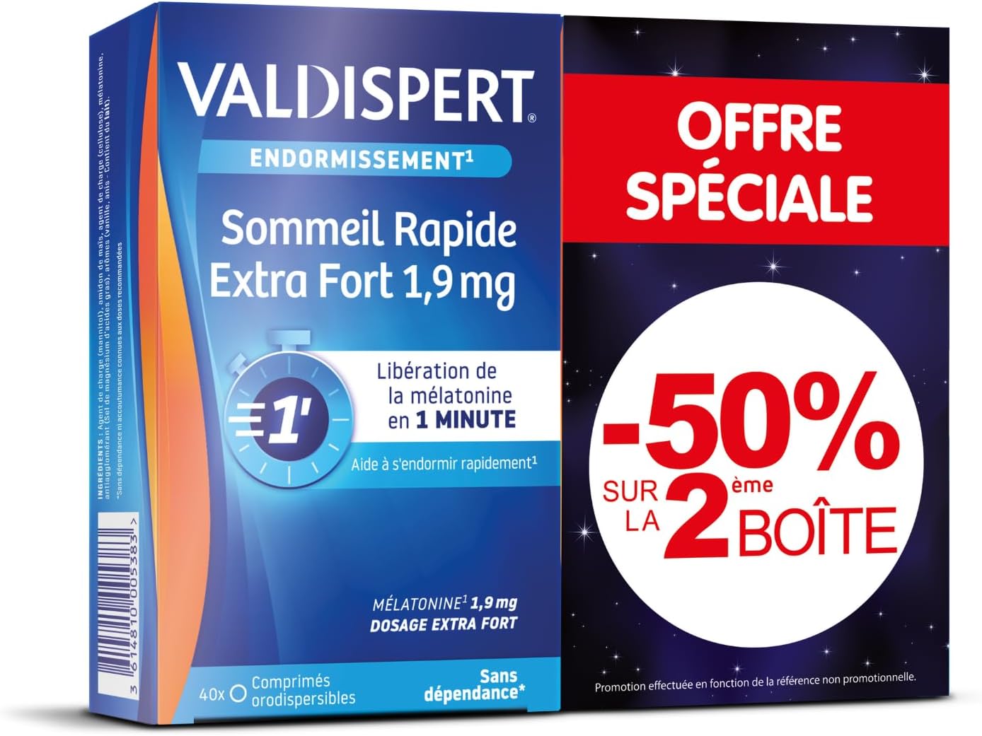 VALDISPERT - Sleep - Extra Strong Rapid Sleep 1.9 mg - Melatonin Dietary Supplement - Fast Release in 1 Minute - Addictive Free - 2 Packs of 40 Orodispersible Tablets - Image 2