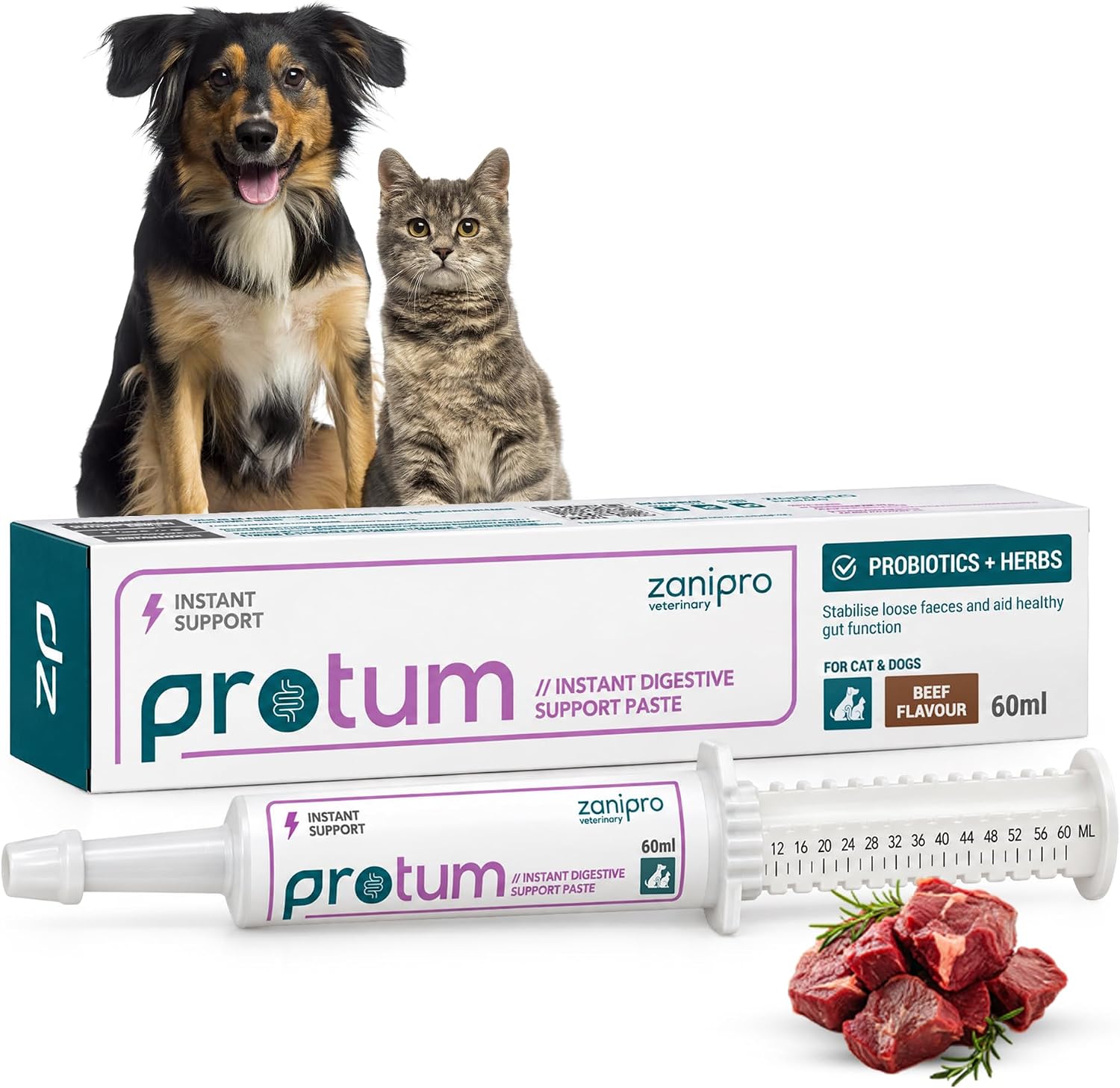 Veterinary Probiotic Dog Paste 60 ml - Relieves Digestive Enzymes, Support Gut Flora, Anti Diarrhea, Prebiotics and Probiotics, 100% Natural Ingredients | Beef - Image 2