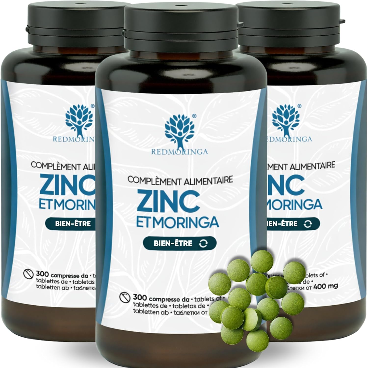 Zinc & Moringa Bio Supplement | Vegan Zinc Tablets 15mg | Useful for Acne, Immune System, Hair, Nails & Bones | Made in Italy RedMoringa (900) - Image 2