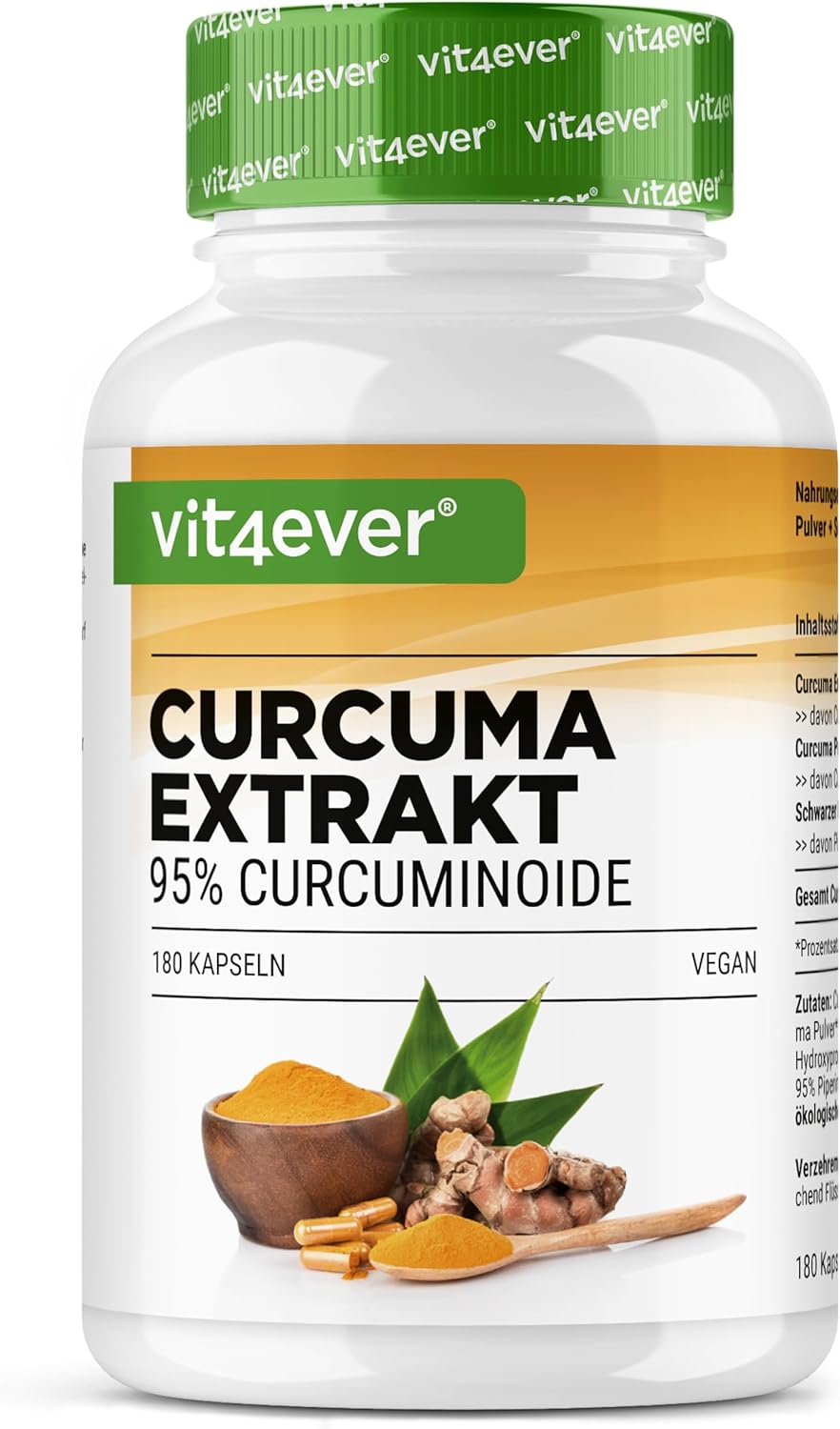vit4ever High Dose Turmeric Extract - 180 Capsules - 95% Curcumin - Image 2